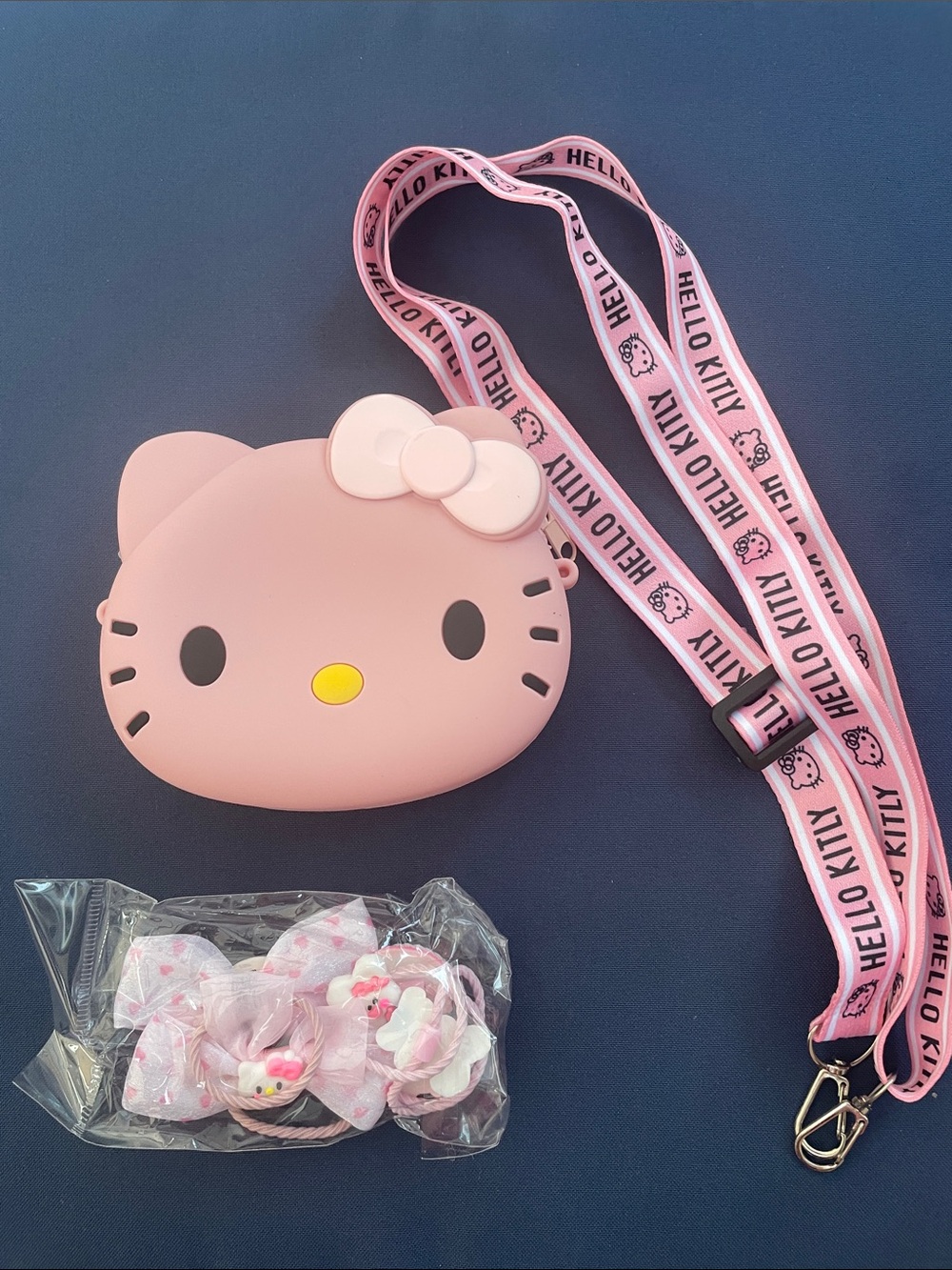 Hello Kitty Pink Silicone Kids Crossbody Bag with Branded Strap & hair ties
